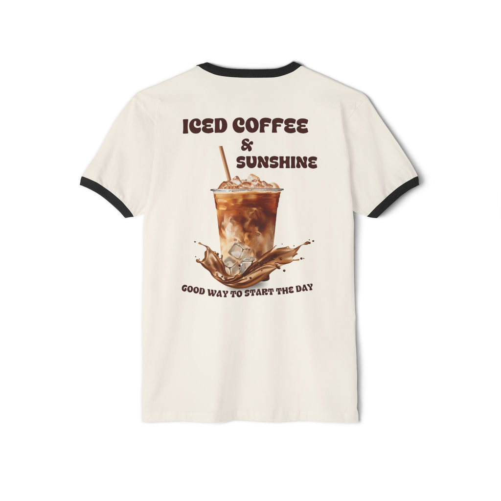 Iced Coffee & Sunshine Ringer Tee | Retro Coffee Graphic T-Shirt | Unisex