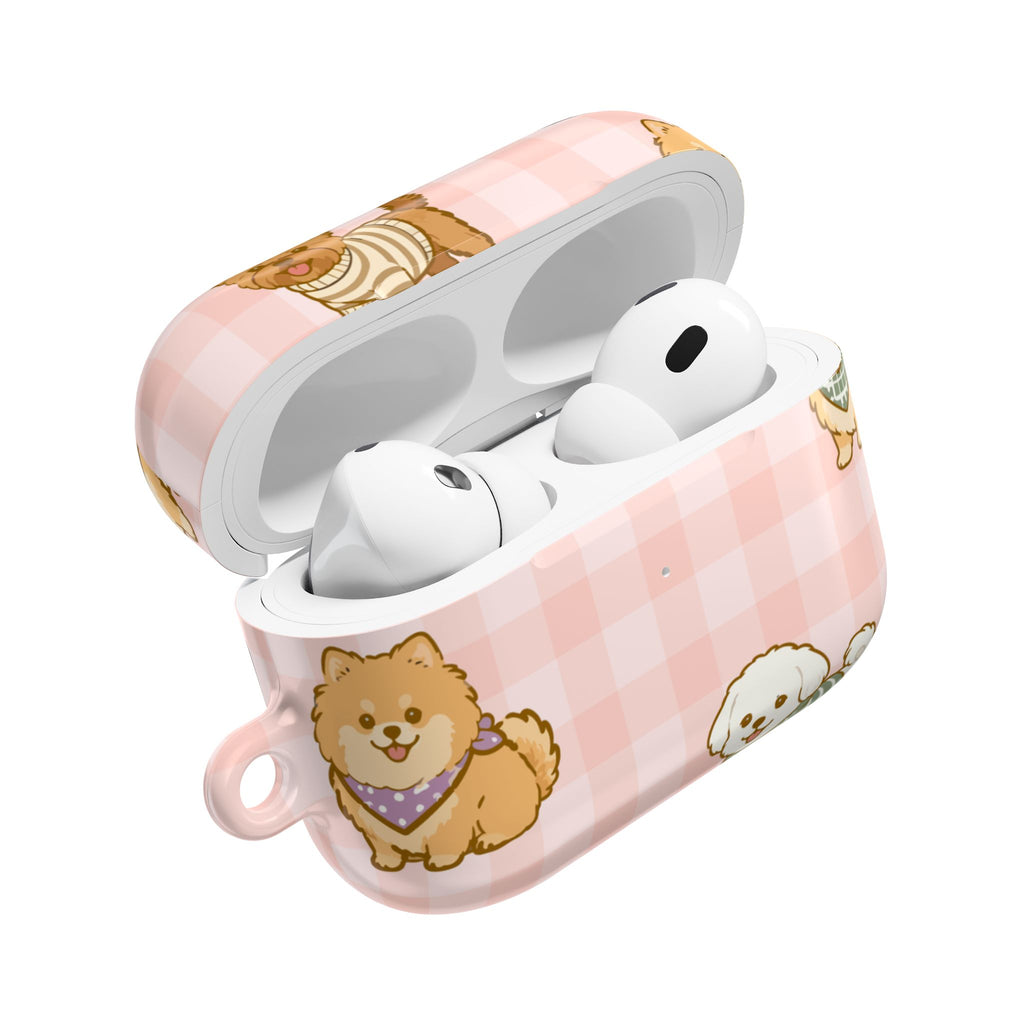 Cute Puppy Gingham AirPod Case | Pink Dog Pattern Glossy Earbud Cover |
