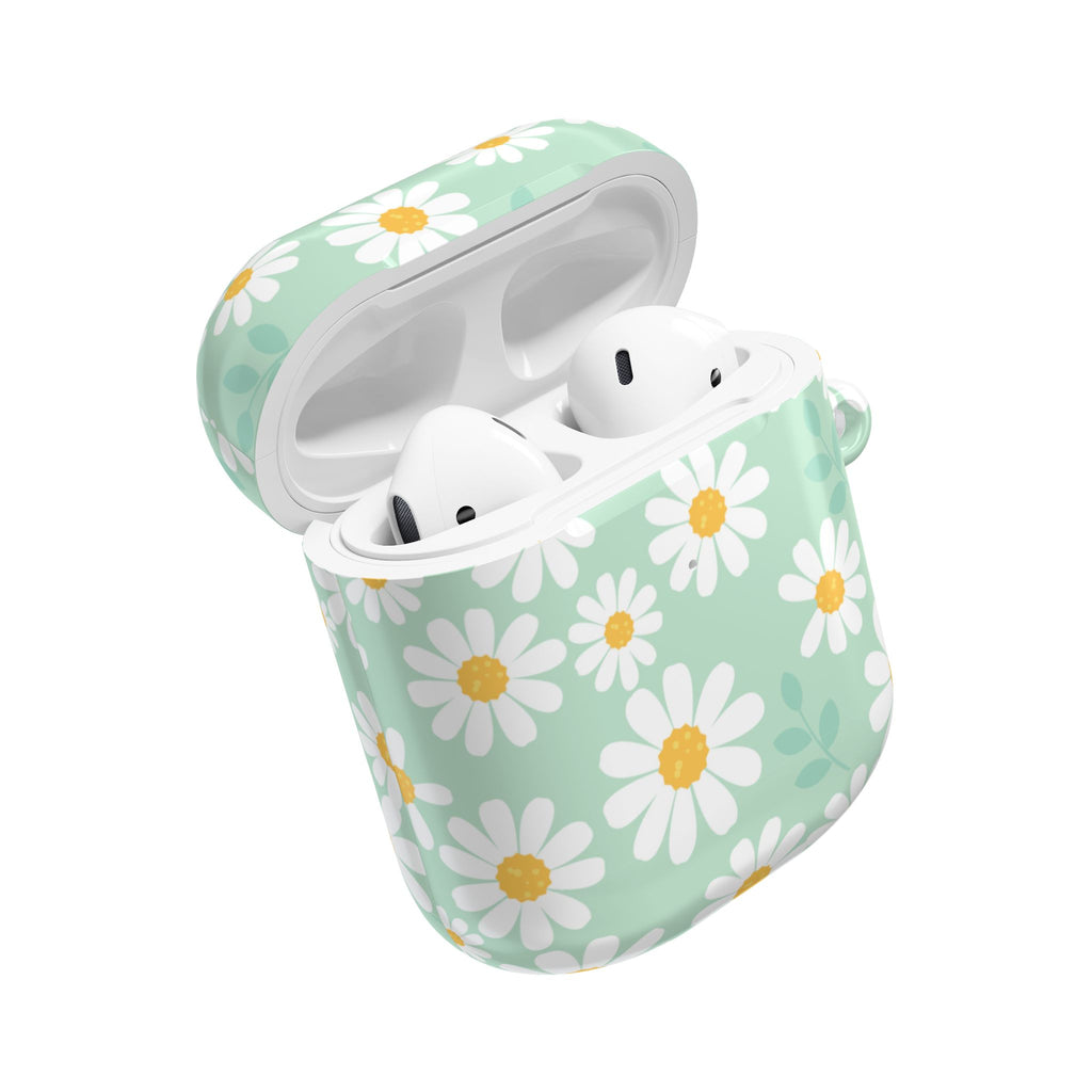 Mint Daisy AirPods Case | Floral Protective Charging Cover | Cute Spring-Inspired Case with Carabiner |