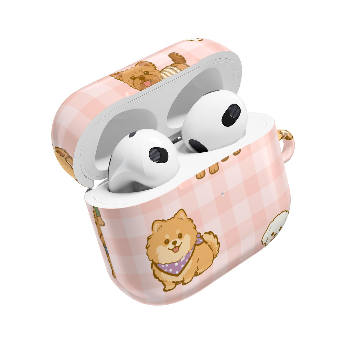 Cute Puppy Gingham AirPod Case | Pink Dog Pattern Glossy Earbud Cover |
