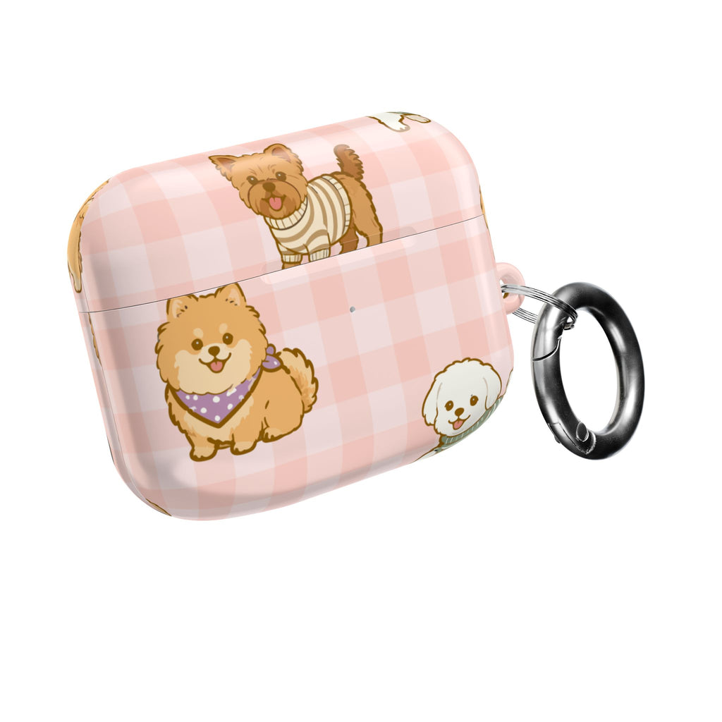 Cute Puppy Gingham AirPod Case | Pink Dog Pattern Glossy Earbud Cover |