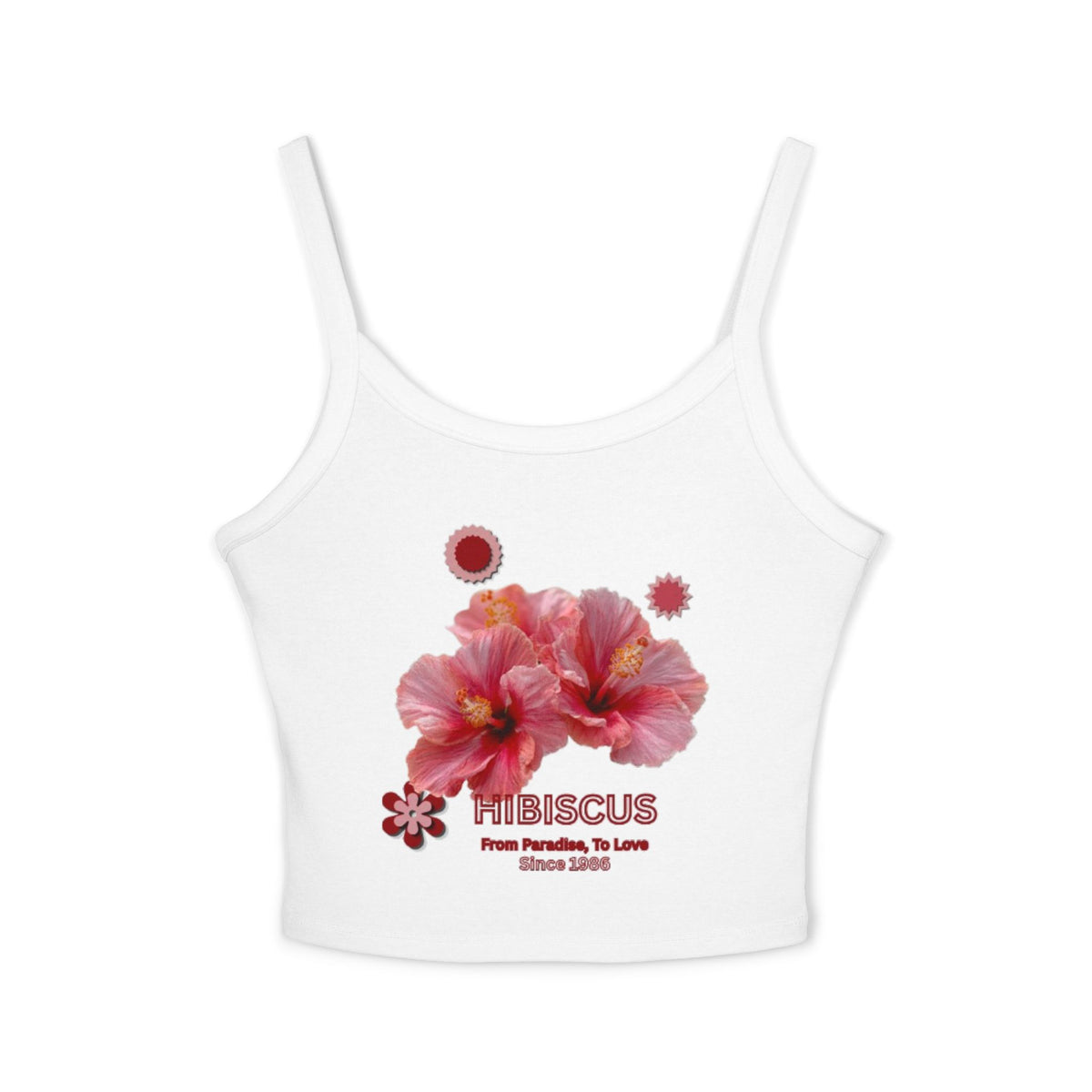 Hibiscus Bloom Tank Top | Tropical Floral Fitted Spaghetti Strap Top |