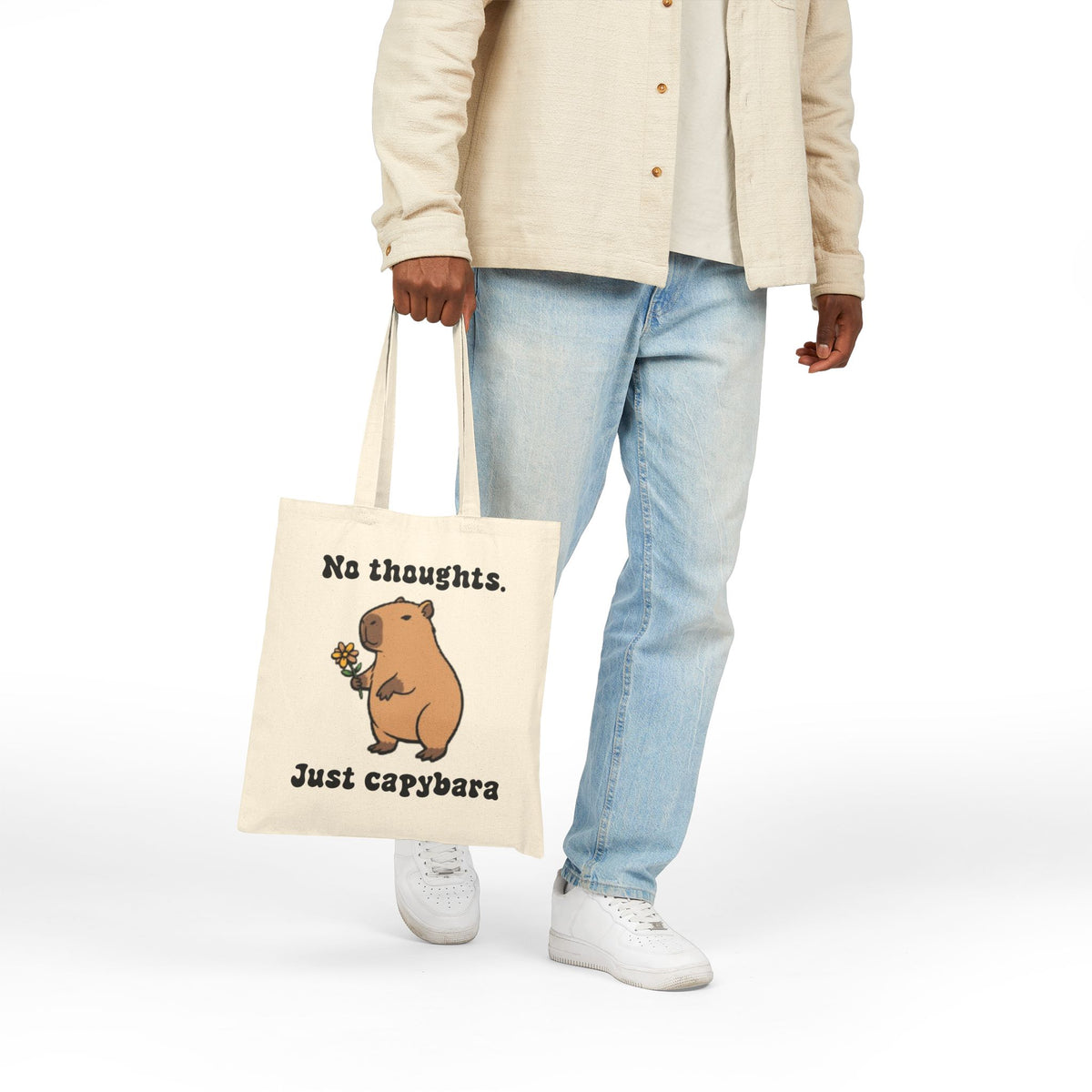 Capybara “No Thoughts. Just Capybara” Tote Bag | Heavyweight Cotton Canvas Shopper | Cute Animal Bag |