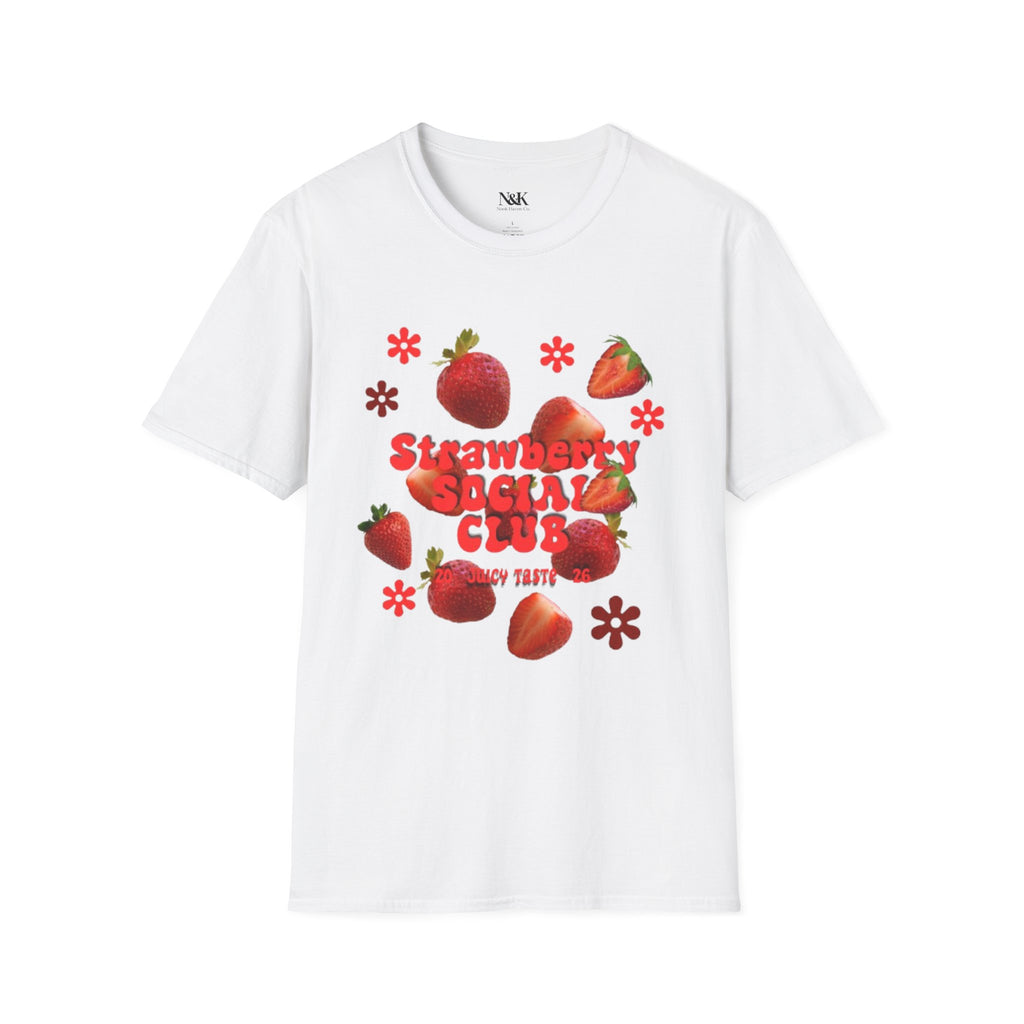 Strawberry Club T-Shirt | Retro Strawberry Graphic Cotton Tee | Women's