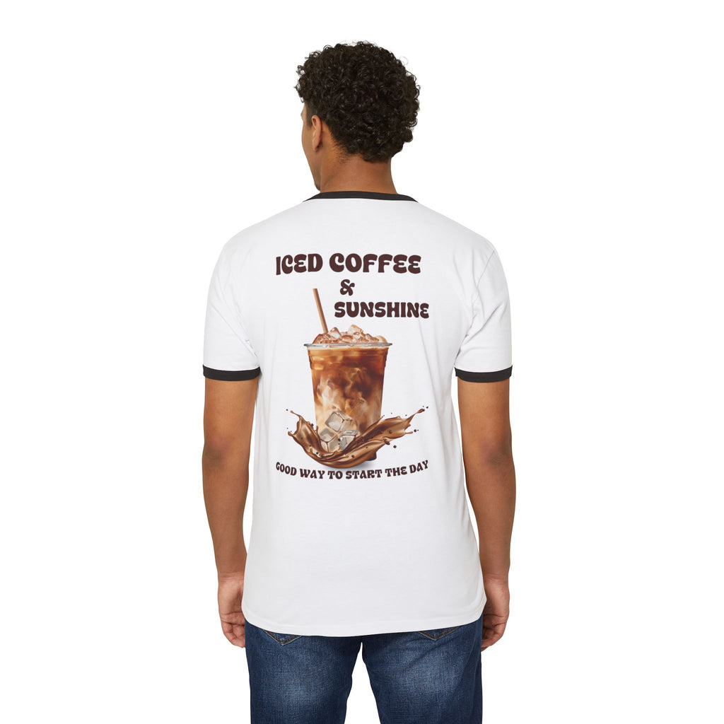 Iced Coffee & Sunshine Ringer Tee | Retro Coffee Graphic T-Shirt | Unisex