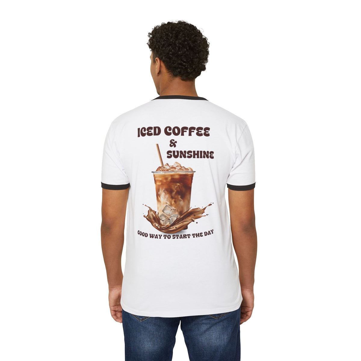Iced Coffee & Sunshine Ringer Tee | Retro Coffee Graphic T-Shirt | Unisex