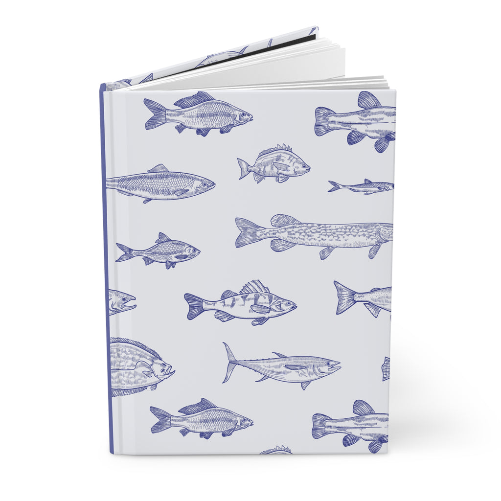 Blue Fish Hardcover Journal | Nautical Fishing Notebook | Coastal Lined Journal for Notes & Gifts |