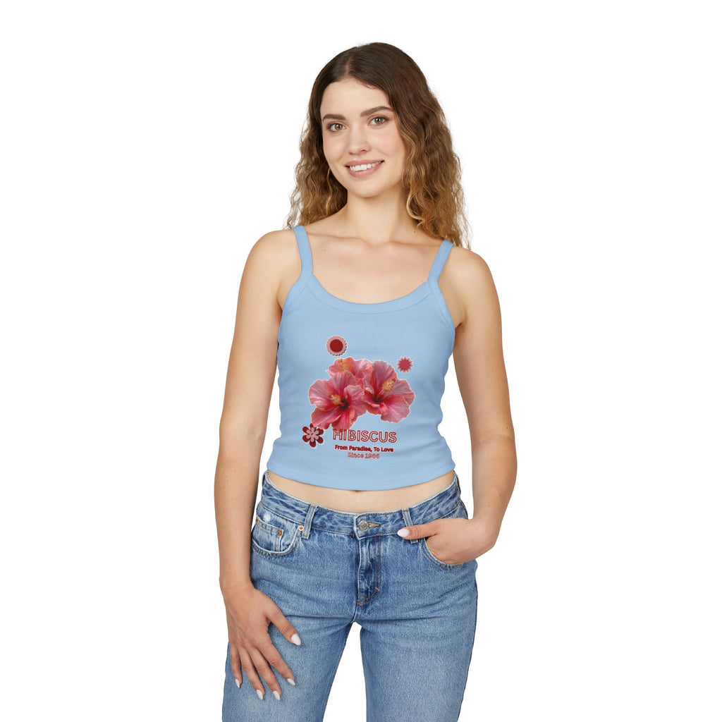 Hibiscus Bloom Tank Top | Tropical Floral Fitted Spaghetti Strap Top |