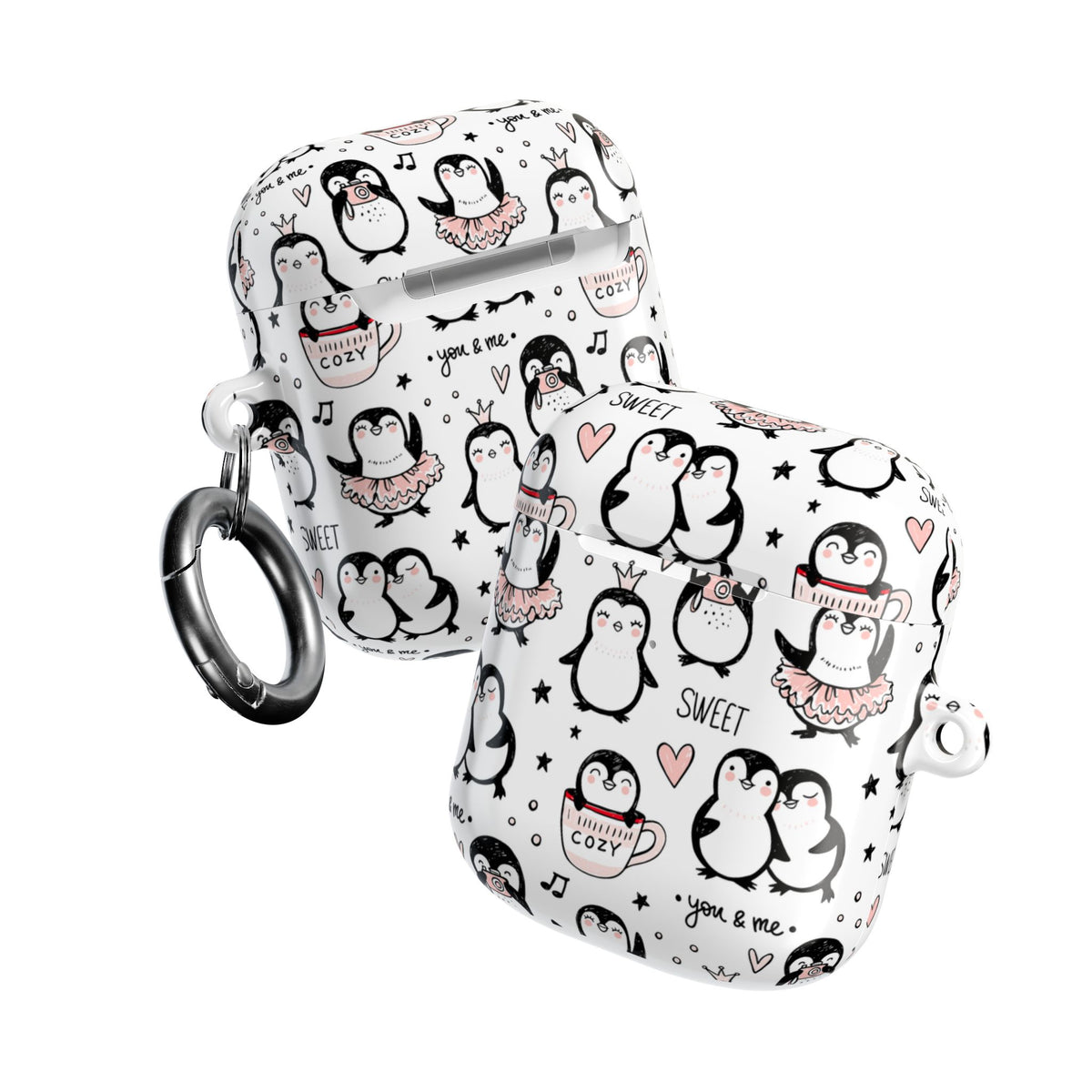 Cute Penguin Lovers AirPods Case | Kawaii Penguin Glossy Earbud Cover |