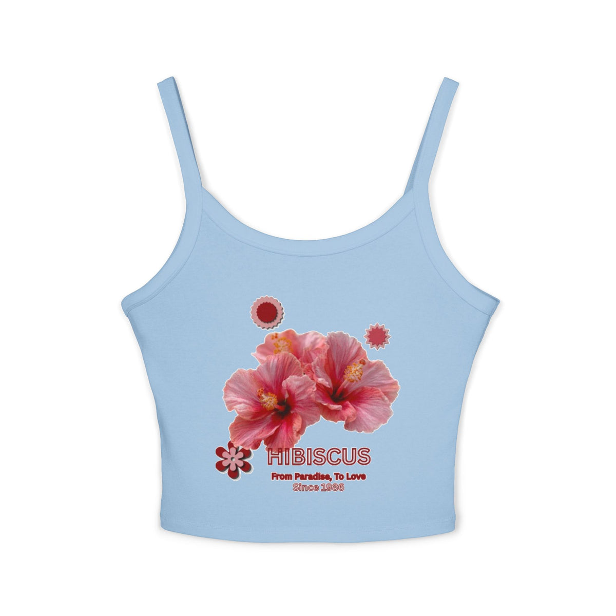 Hibiscus Bloom Tank Top | Tropical Floral Fitted Spaghetti Strap Top |