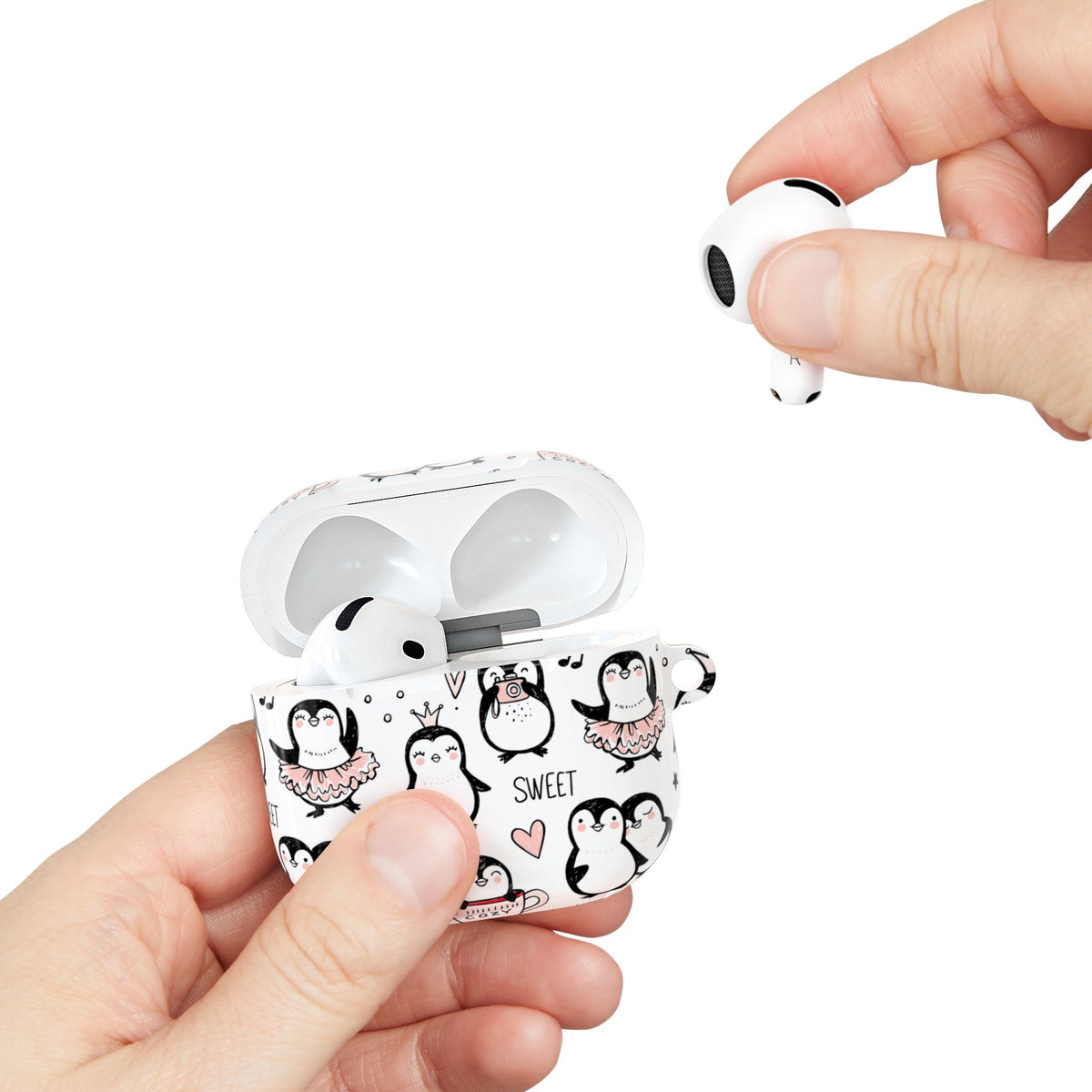 Cute Penguin Lovers AirPods Case | Kawaii Penguin Glossy Earbud Cover |
