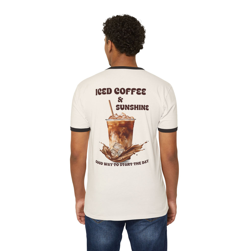 Iced Coffee & Sunshine Ringer Tee | Retro Coffee Graphic T-Shirt | Unisex