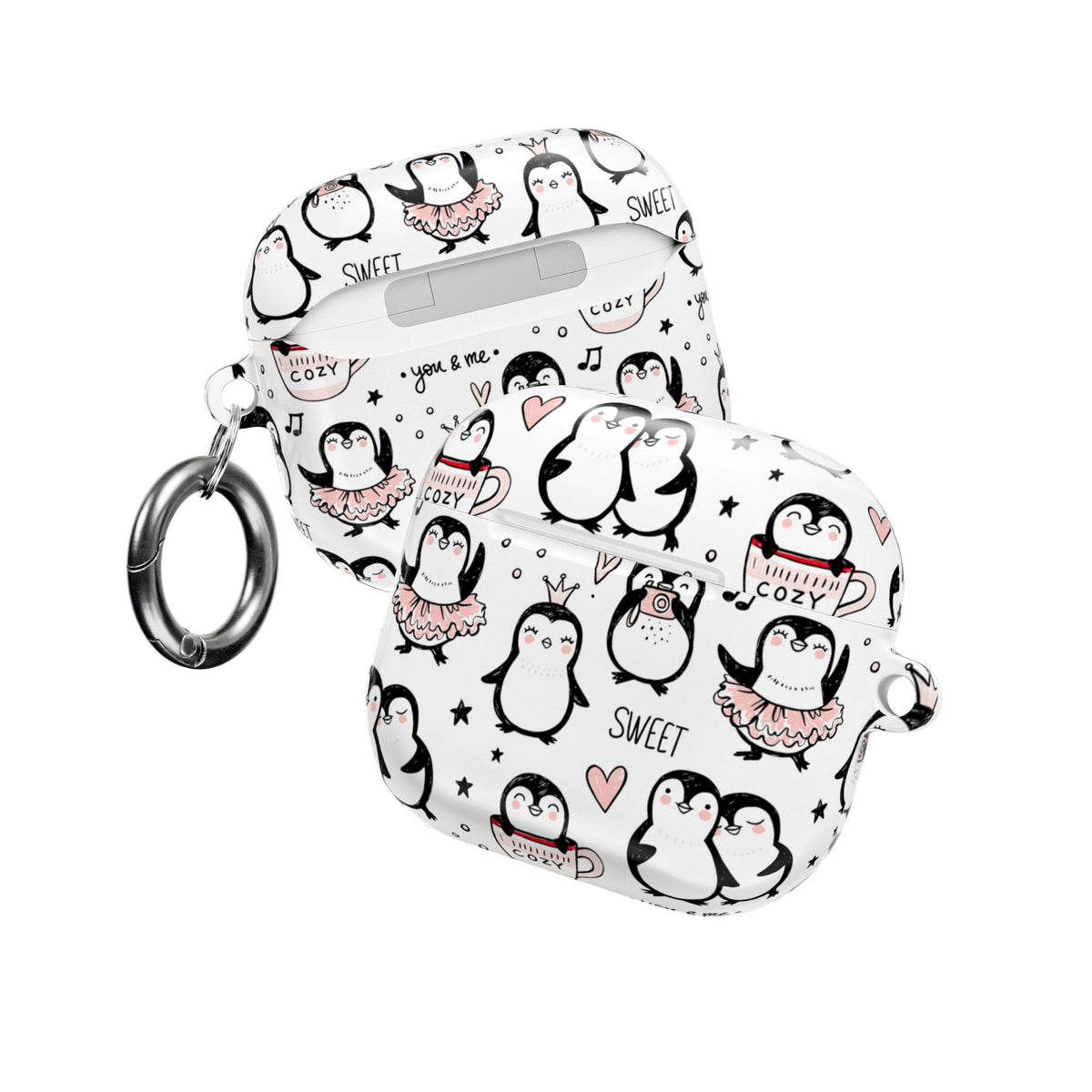 Cute Penguin Lovers AirPods Case | Kawaii Penguin Glossy Earbud Cover |