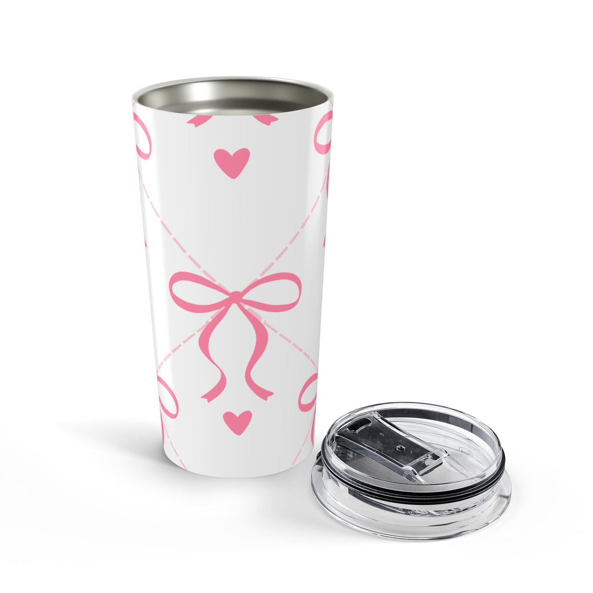 20oz Pink Bow & Heart Tumbler | Insulated Stainless Steel Cup |