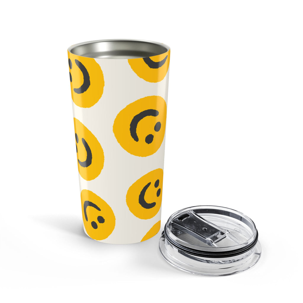 20oz Retro Smiley Face Tumbler | Yellow Happy Pattern Insulated Travel Cup | Cute Drinkware Gift |