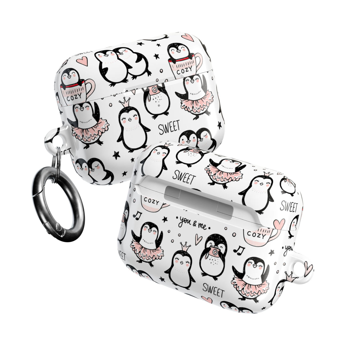 Cute Penguin Lovers AirPods Case | Kawaii Penguin Glossy Earbud Cover |