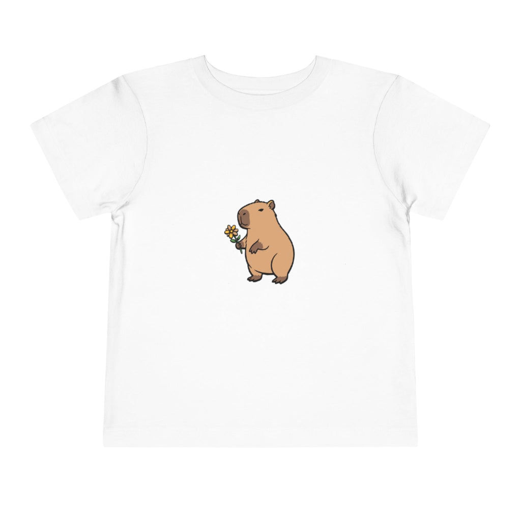 Cute Capybara Toddler T-Shirt | Capybara Holding Flower Kids Tee | Adorable Animal Shirt |