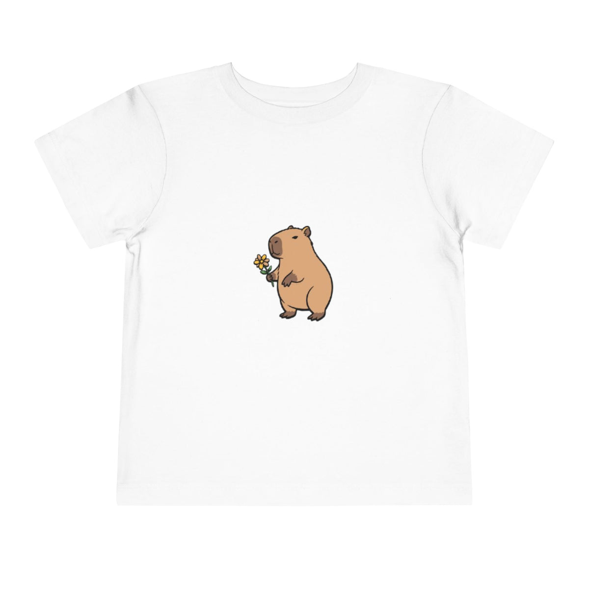 Cute Capybara Toddler T-Shirt | Capybara Holding Flower Kids Tee | Adorable Animal Shirt |