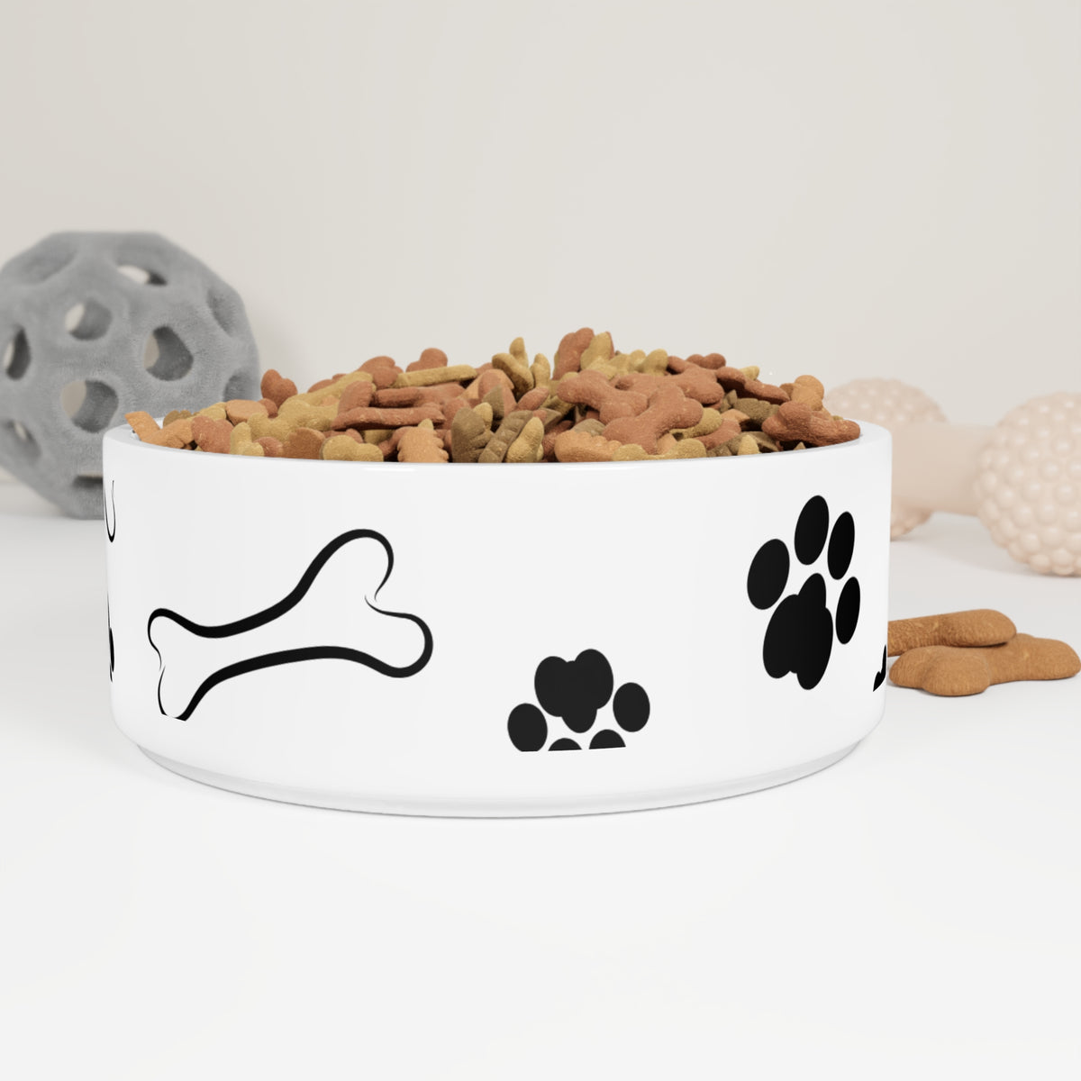 Paw Print & Bone Ceramic Pet Bowl | Cute Dog & Cat Feeding Bowl | 16oz Pet Dish |