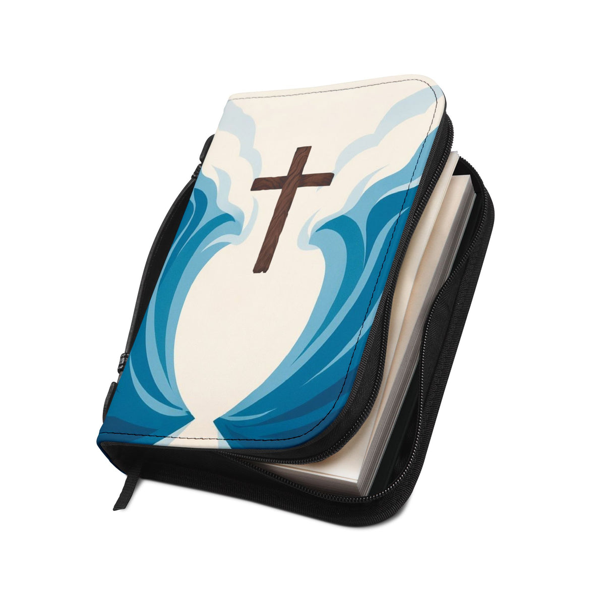 Cross & Waves Bible Cover | Christian Scripture Case | Zippered Bible Holder |
