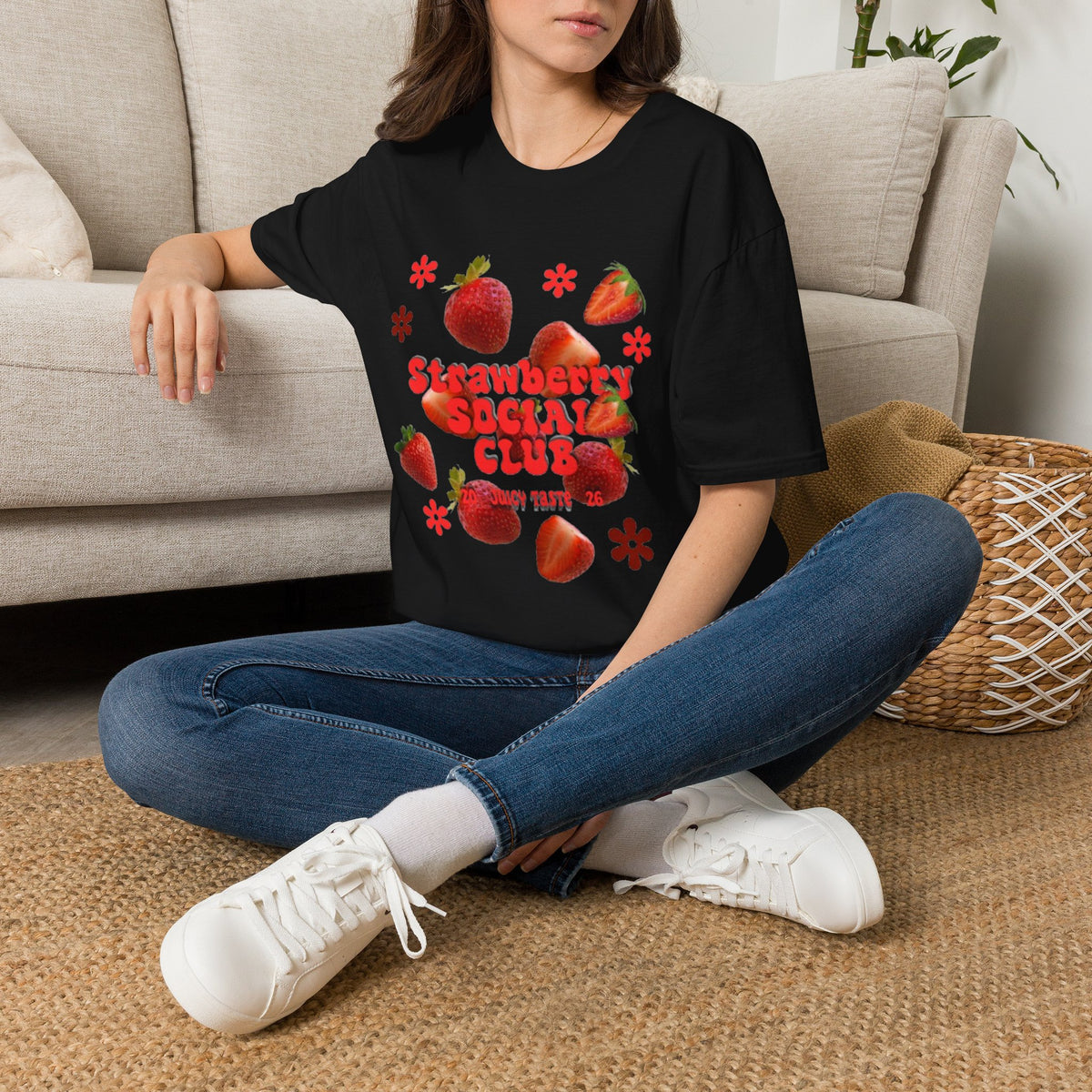 Strawberry Club T-Shirt | Retro Strawberry Graphic Cotton Tee | Women's