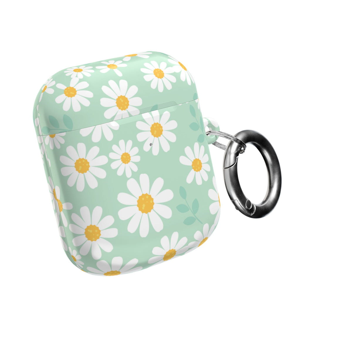 Mint Daisy AirPods Case | Floral Protective Charging Cover | Cute Spring-Inspired Case with Carabiner |