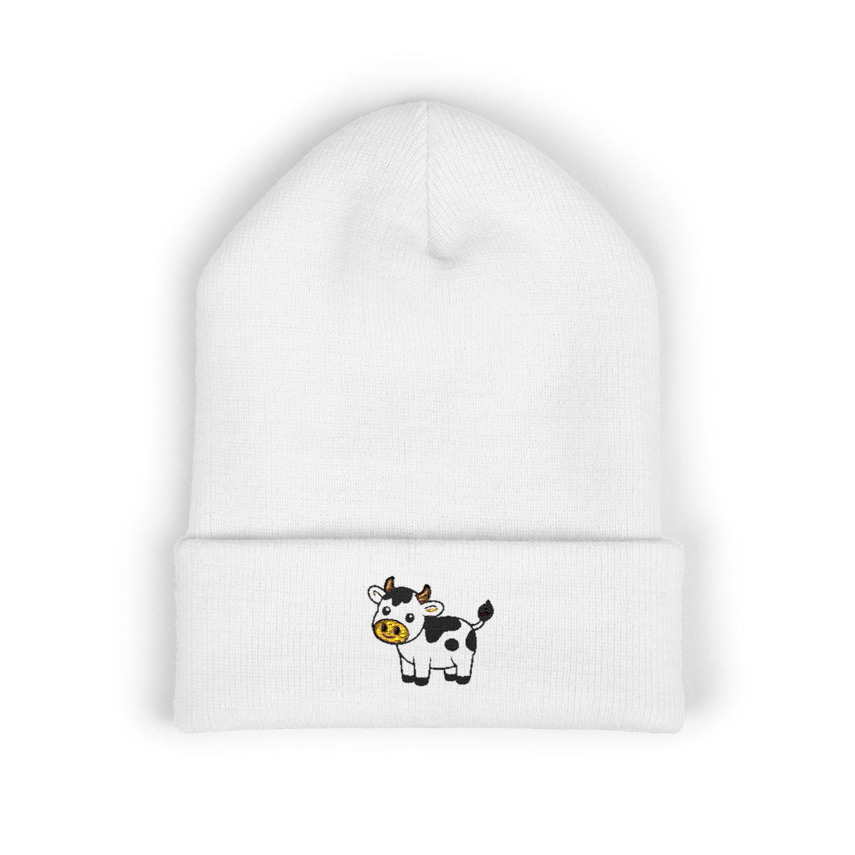 Cow Embroidered Cuffed Beanie | Cute Farm Animal Winter Hat | Cozy Knit Cap |