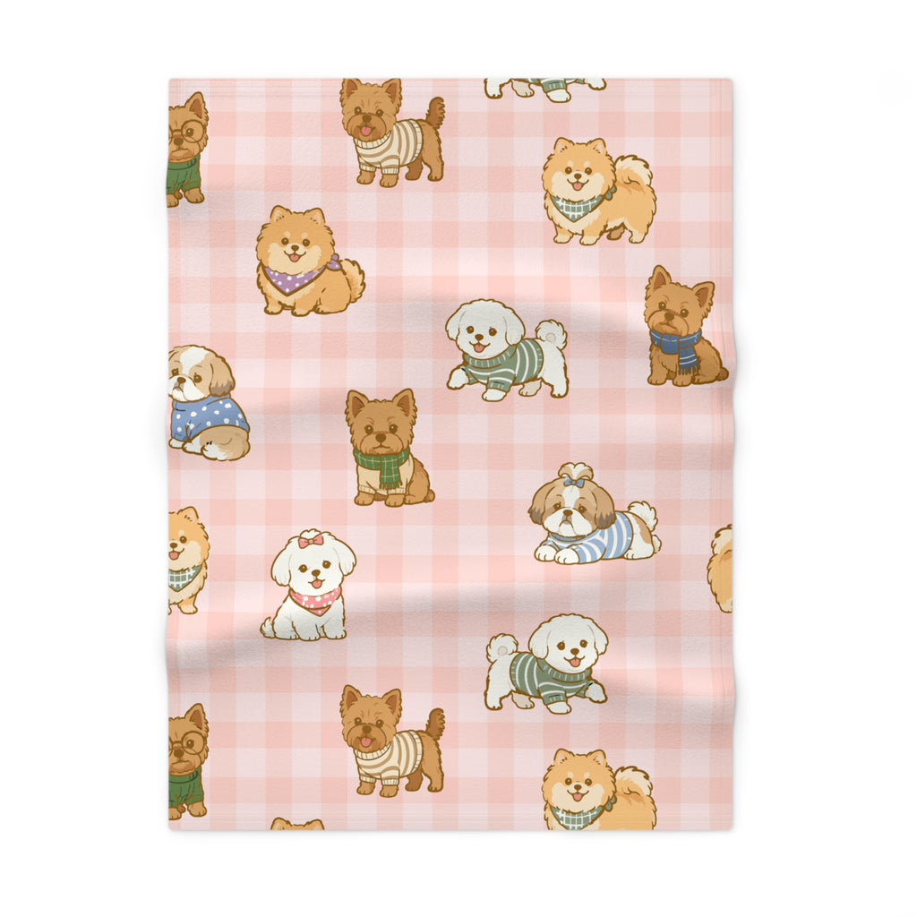Cute Puppy Baby Fleece Blanket | Pink Gingham Dog Throw | Cozy Infant & Toddler Blanket |