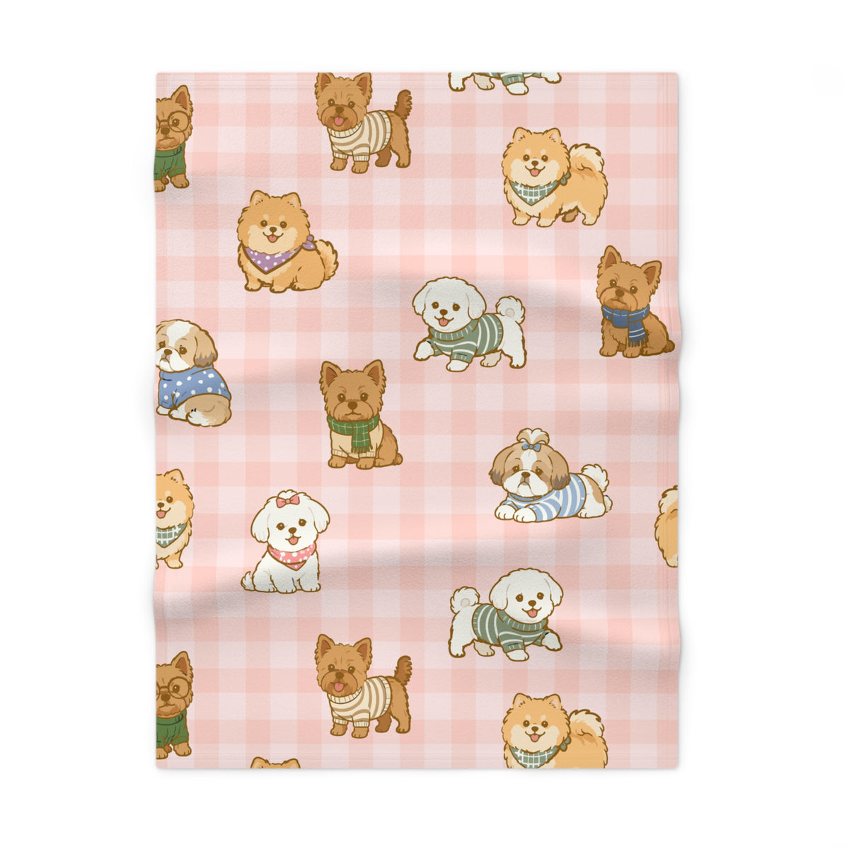 Cute Puppy Baby Fleece Blanket | Pink Gingham Dog Throw | Cozy Infant & Toddler Blanket |