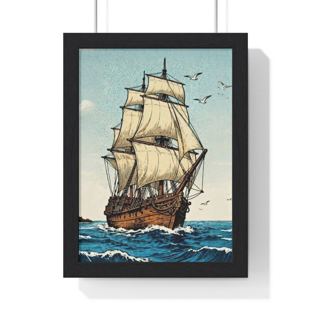 Vintage Sailing Ship Framed Wall Art | Nautical Ocean Print | Coastal Home Décor |