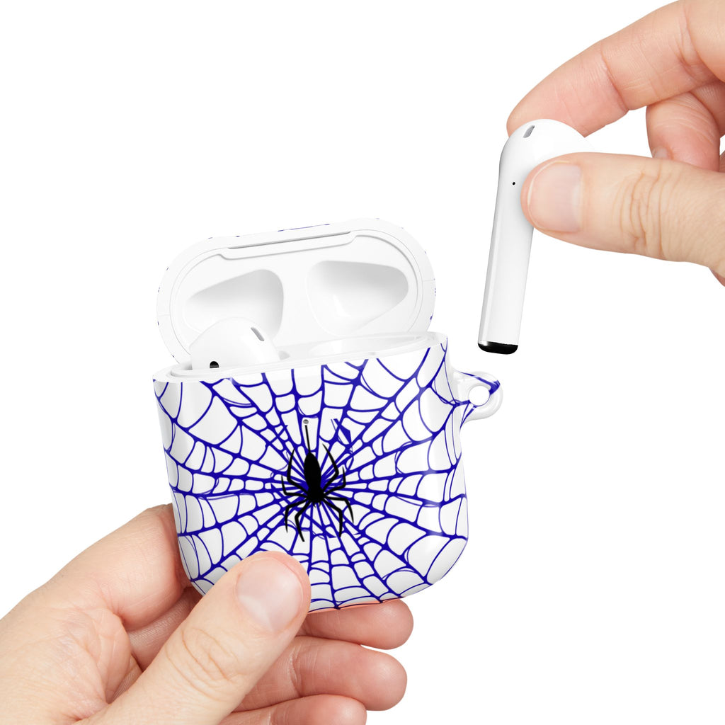 Web Pattern AirPod Case | Blue Web Comic-Inspired Earbud Cover | Glossy Protective Case |
