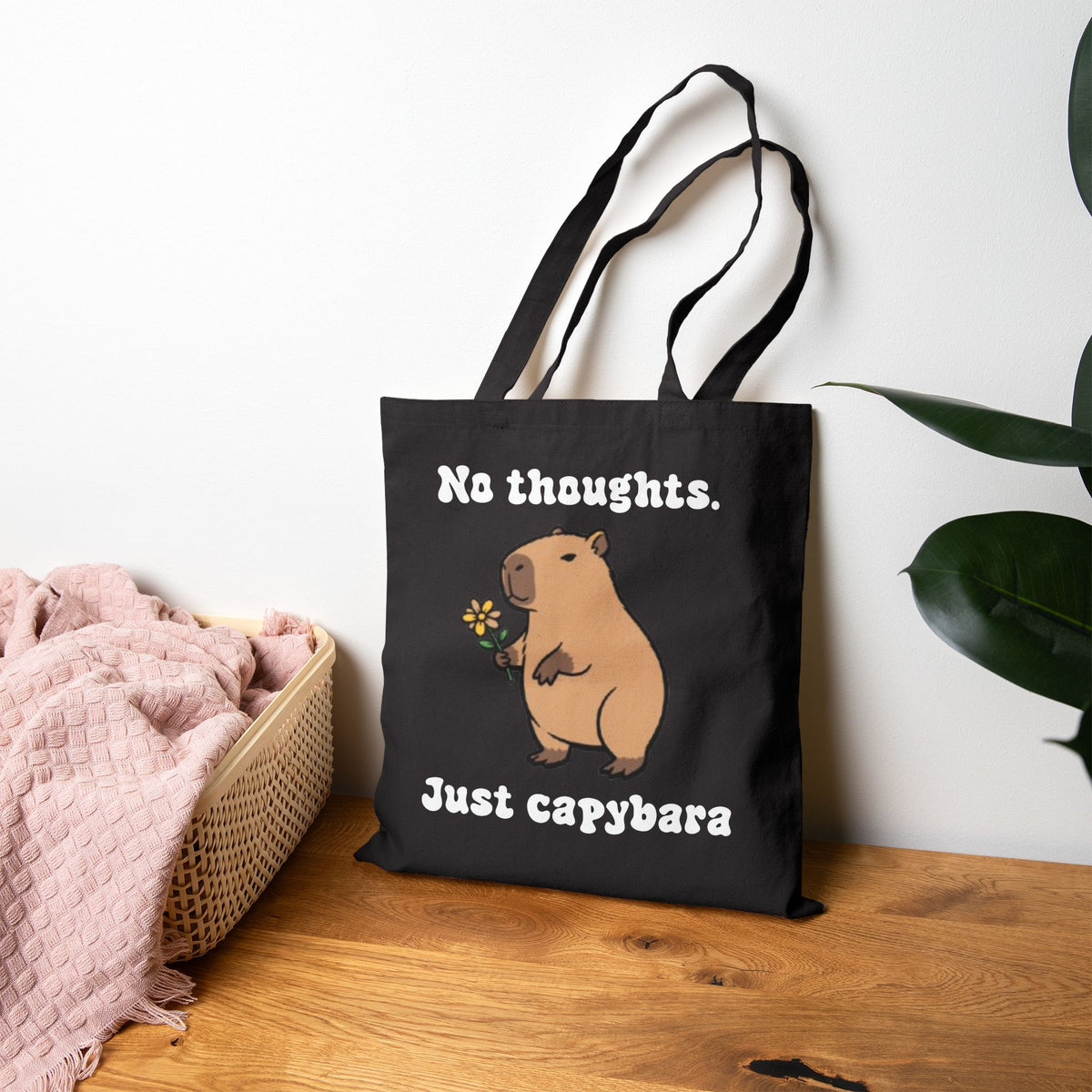 Capybara “No Thoughts. Just Capybara” Tote Bag | Heavyweight Cotton Canvas Shopper | Cute Animal Bag |