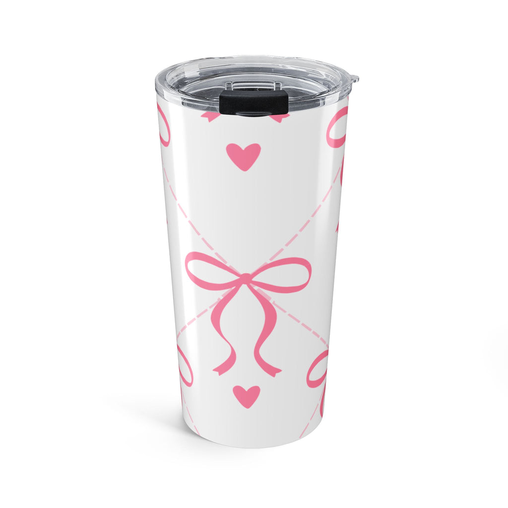 Gobelet rose 20oz avec nœud et cœur | Tasse isotherme en acier inoxydable |