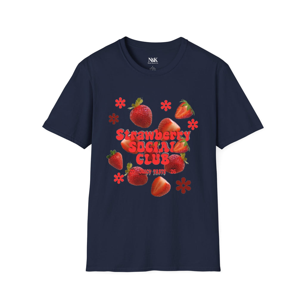 Strawberry Club T-Shirt | Retro Strawberry Graphic Cotton Tee | Women's