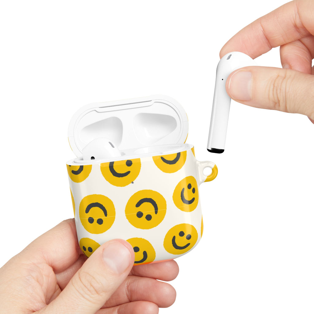 Smiley Face AirPods Case | Yellow Happy Face Glossy Protective Earbud Cover |