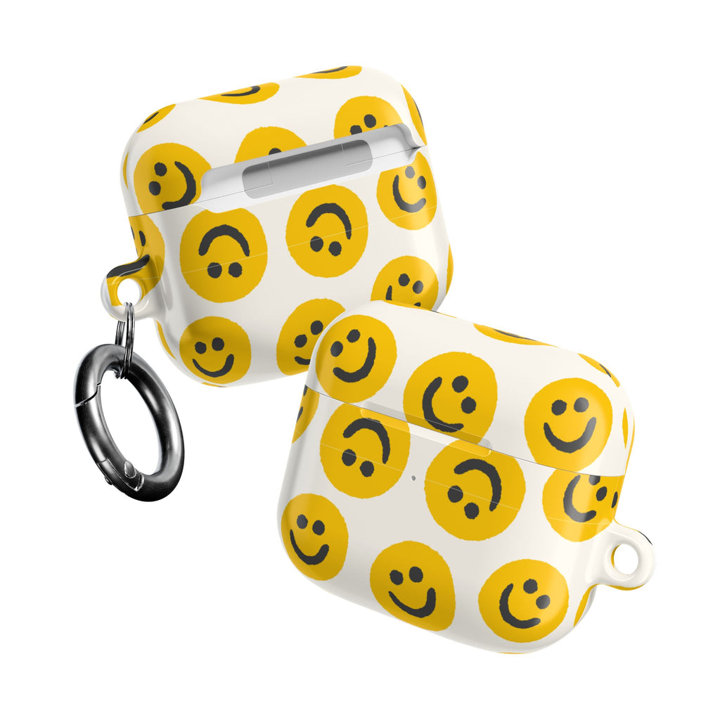 Smiley Face AirPods Case | Yellow Happy Face Glossy Protective Earbud Cover |
