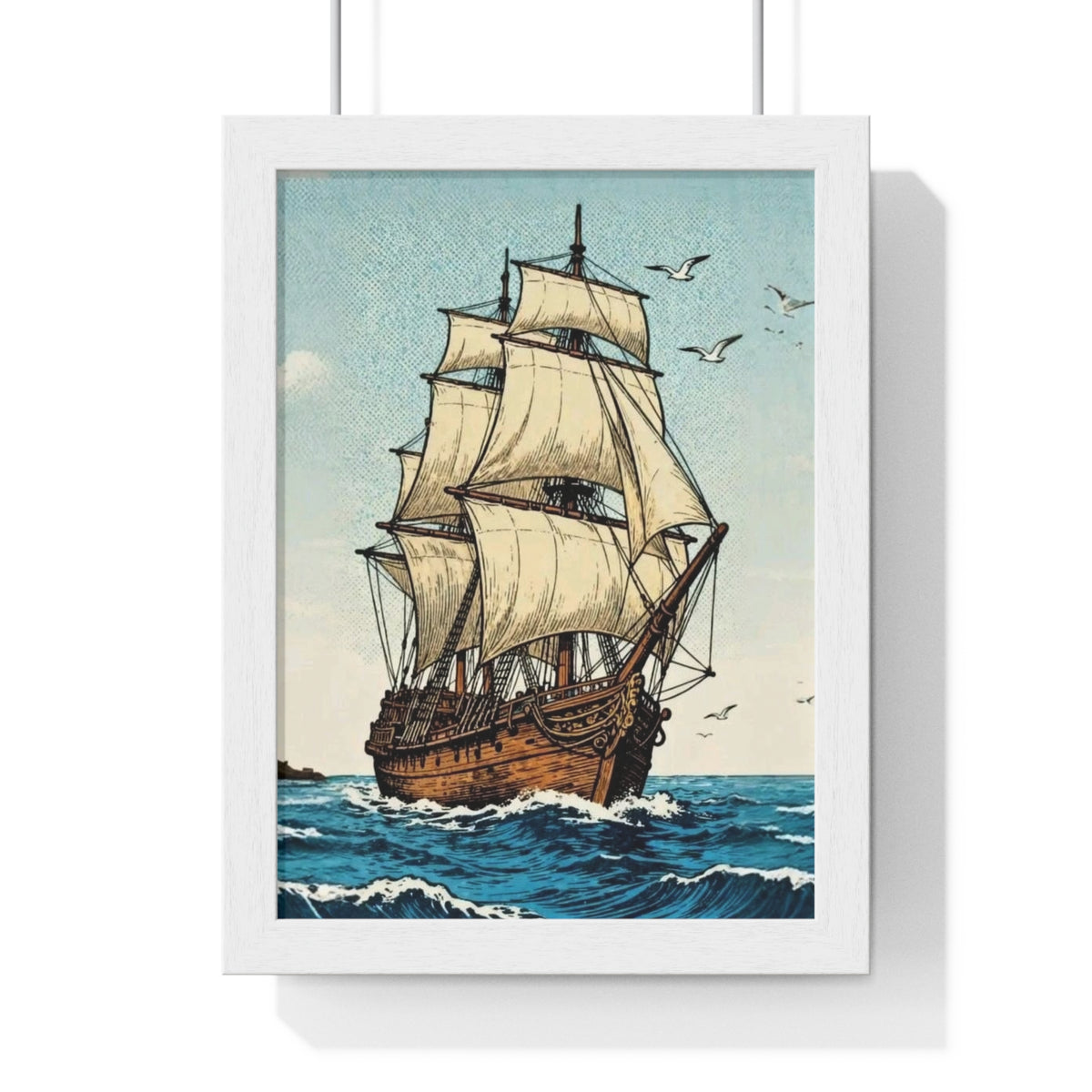 Vintage Sailing Ship Framed Wall Art | Nautical Ocean Print | Coastal Home Décor |
