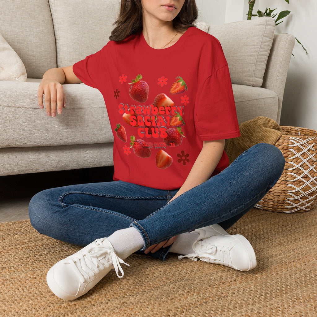 Strawberry Club T-Shirt | Retro Strawberry Graphic Cotton Tee | Women's