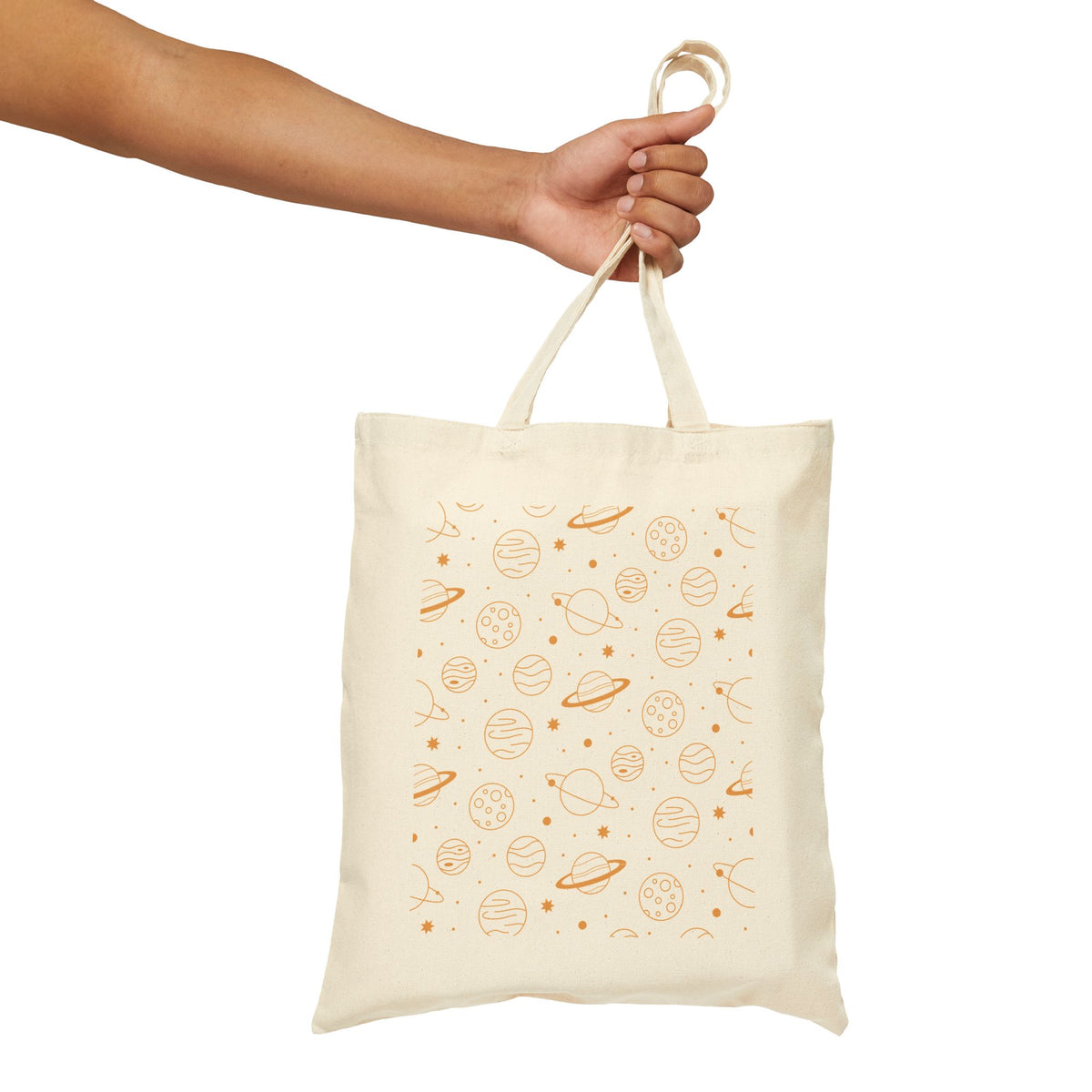 Celestial Planet Canvas Tote Bag | Whimsical Space Graphic Shopper | Heavyweight Cotton Carryall |