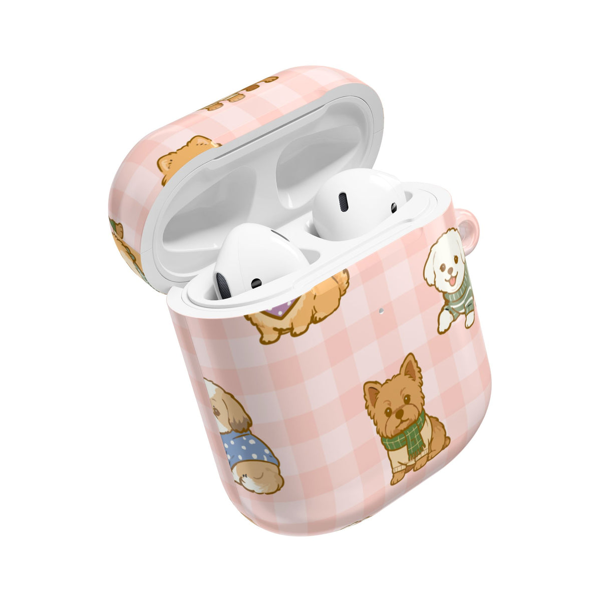 Cute Puppy Gingham AirPod Case | Pink Dog Pattern Glossy Earbud Cover |