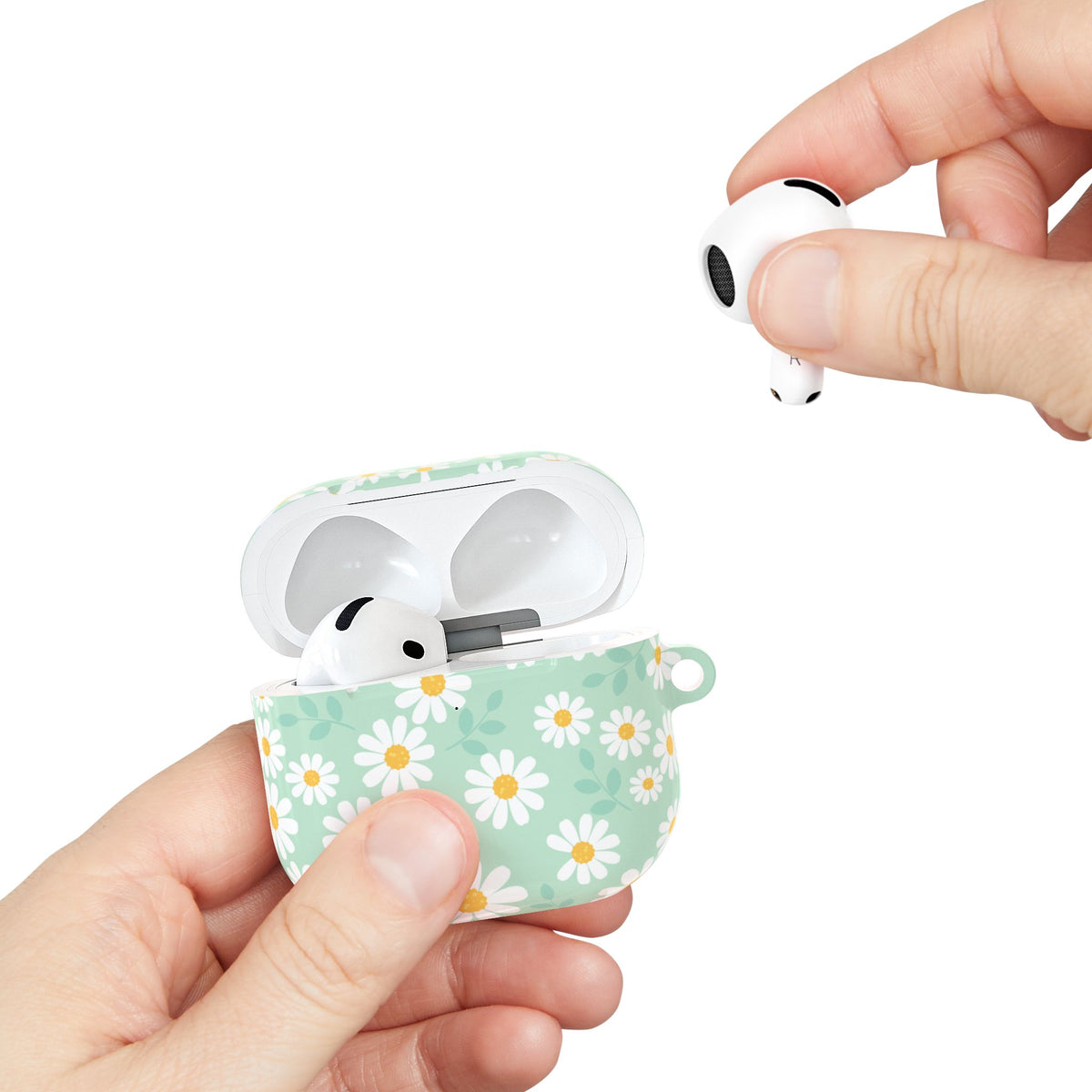 Mint Daisy AirPods Case | Floral Protective Charging Cover | Cute Spring-Inspired Case with Carabiner |