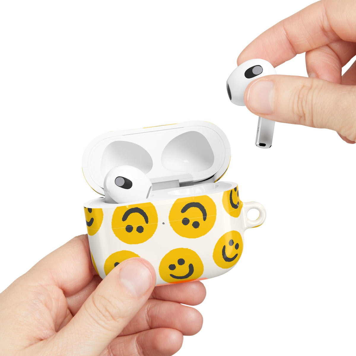 Smiley Face AirPods Case | Yellow Happy Face Glossy Protective Earbud Cover |