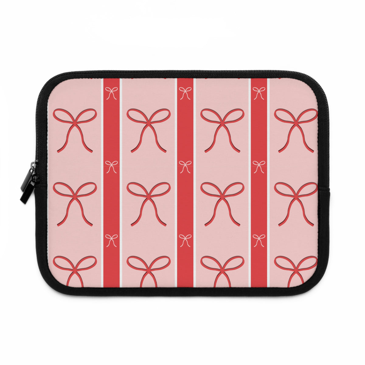 Pink Bow Laptop Sleeve | Cute Ribbon & Stripe Laptop Case | Padded Protective Computer Cover |