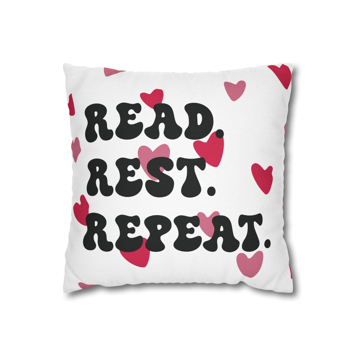 Read Rest Repeat Pillow Cover | Pink Heart Reading Cushion Case | Cozy Book Lover Décor |