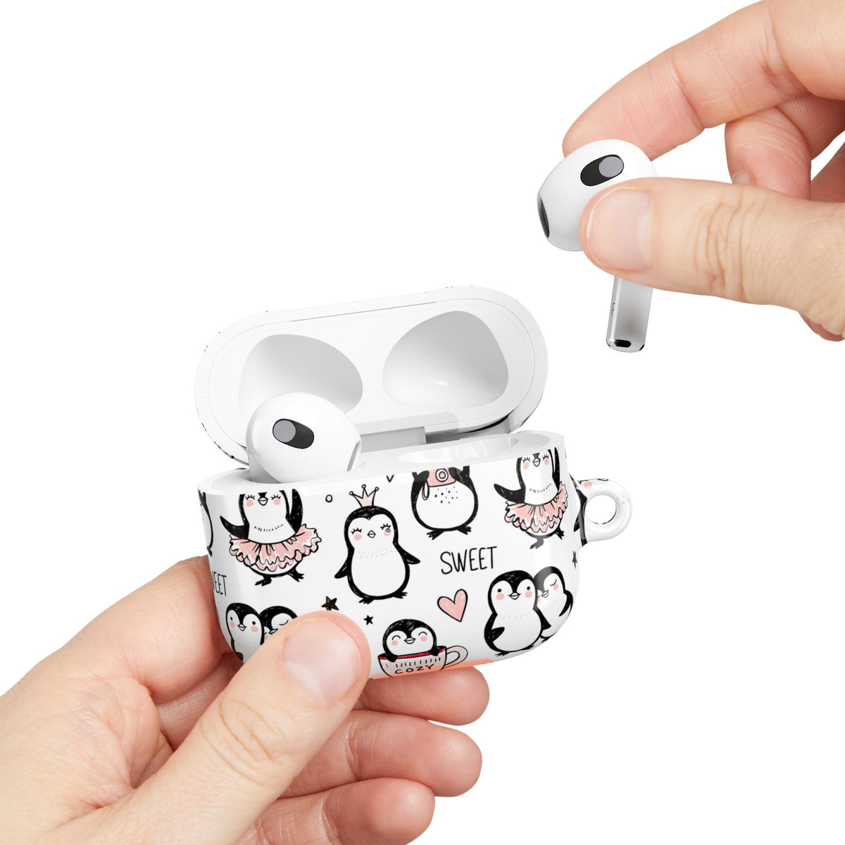 Cute Penguin Lovers AirPods Case | Kawaii Penguin Glossy Earbud Cover |