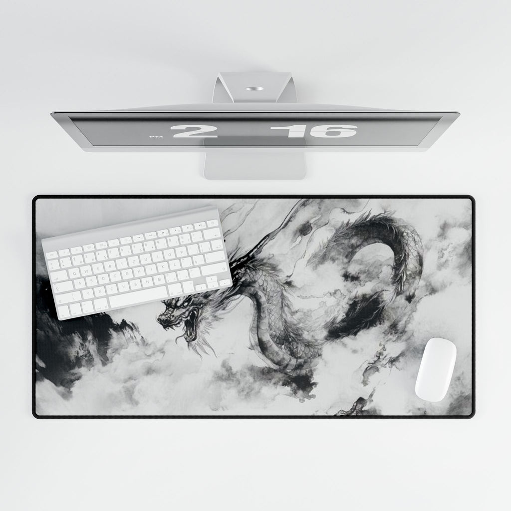 Ink Dragon Gaming/Work Desk Mat | Black & White Japanese Art |