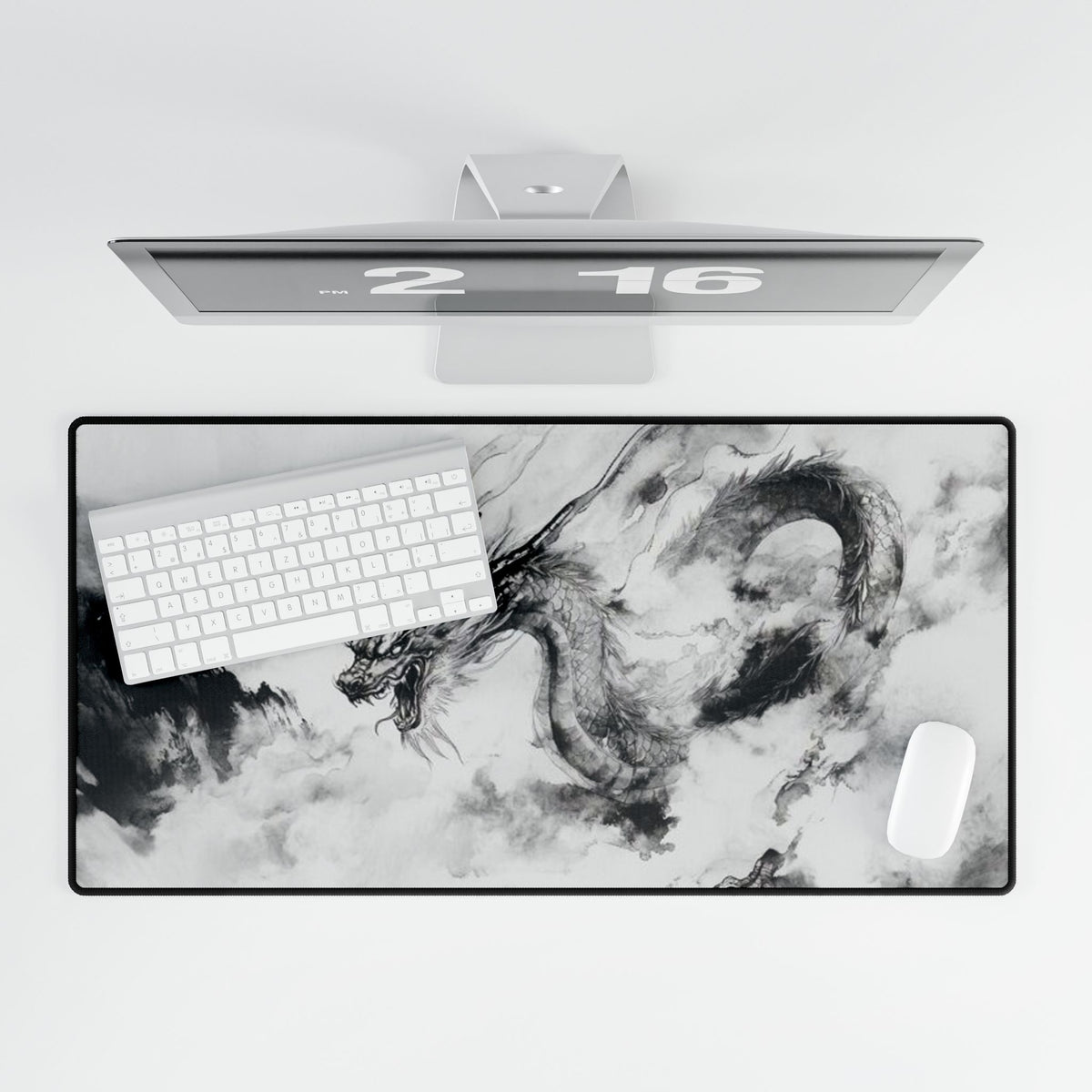 Ink Dragon Gaming/Work Desk Mat | Black & White Japanese Art |
