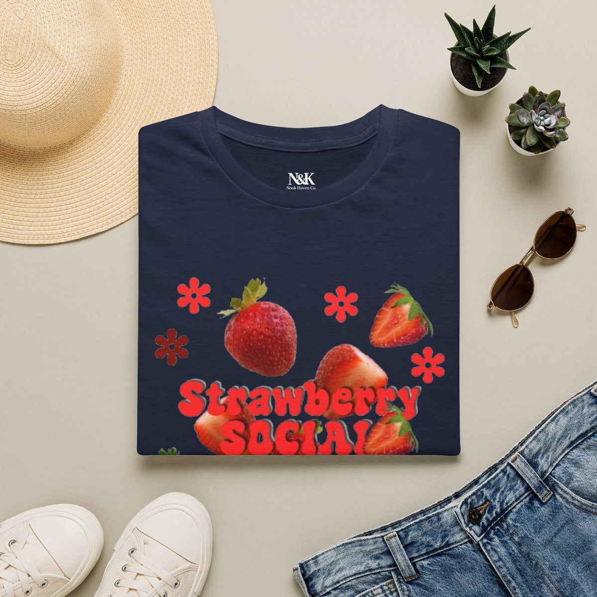 Strawberry Club T-Shirt | Retro Strawberry Graphic Cotton Tee | Women's